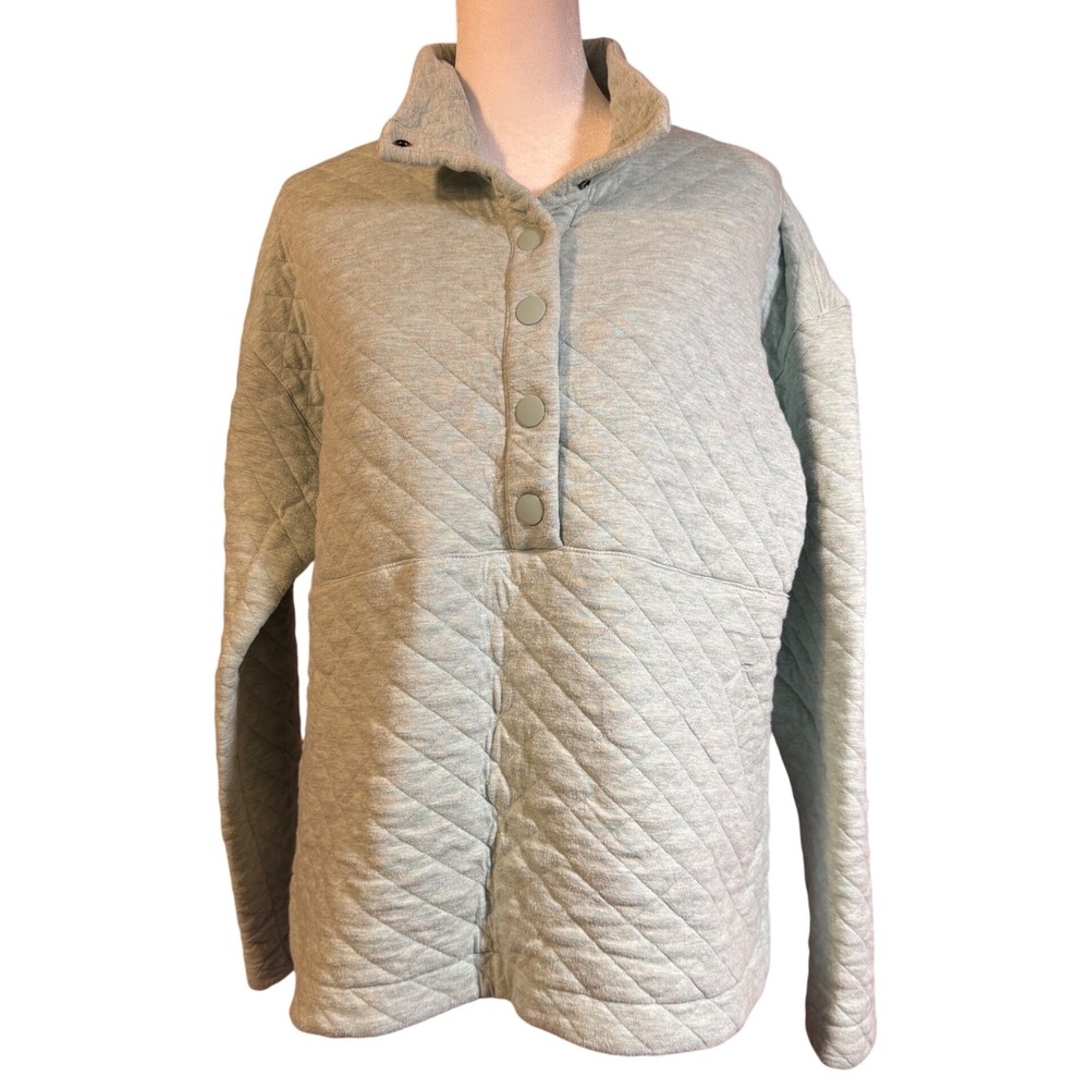 Eddie Bauer Womens L Mint Green Quilted Snap Neck Pullover Sweatshirt Jacket